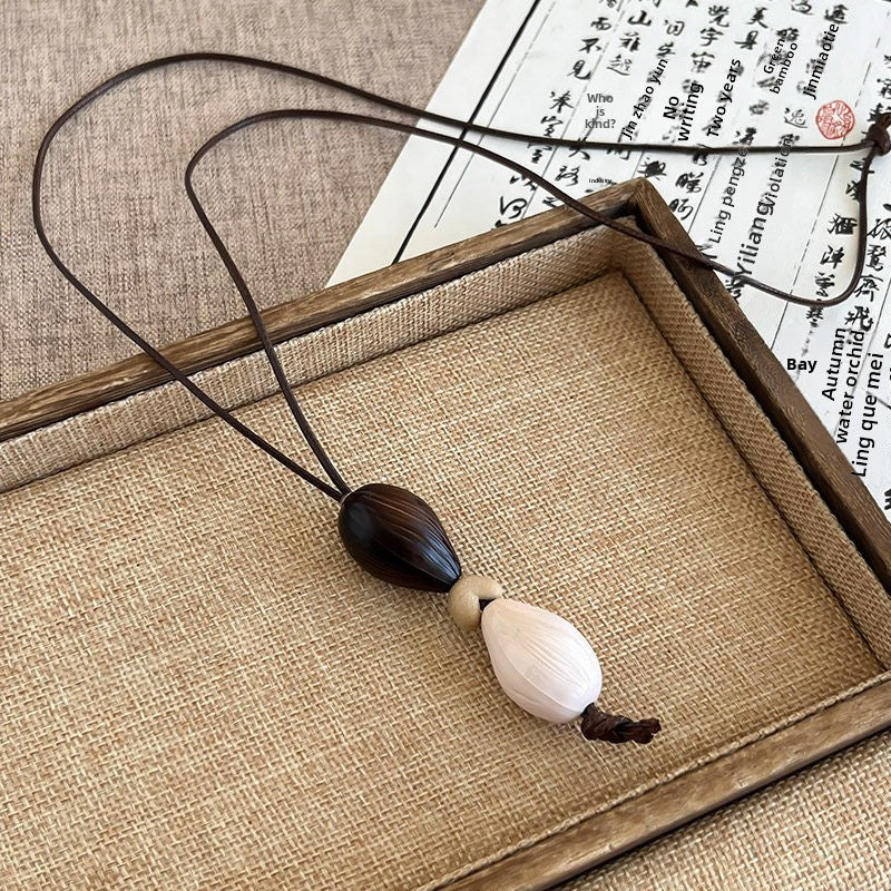 Ethnic Style Handmade Brown Cotton Braid Plant Sweater Chain Necklace For Unisex