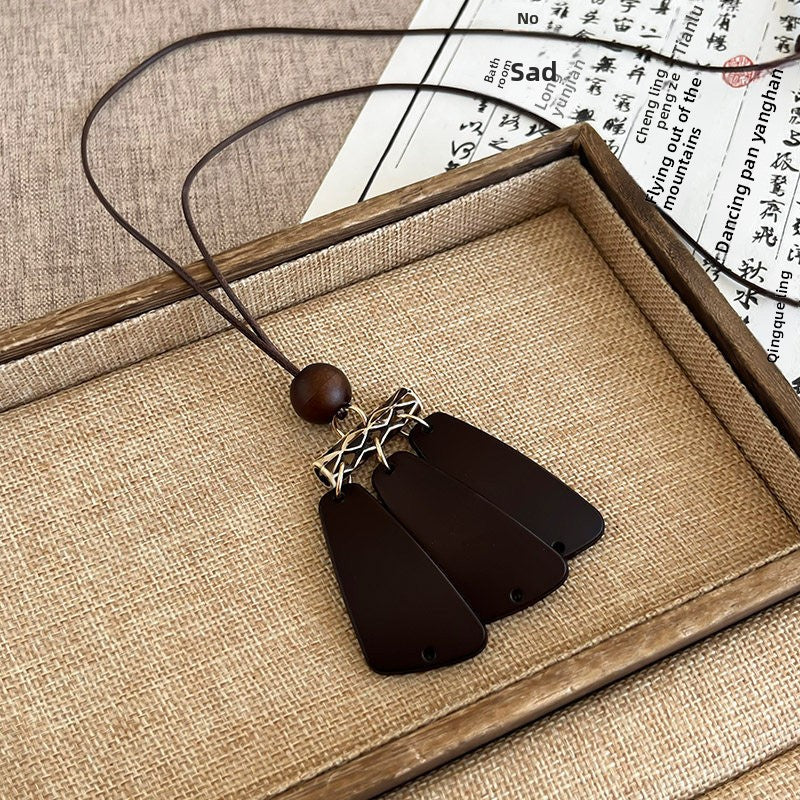 Ethnic Style Handmade Brown Cotton Braid Plant Sweater Chain Necklace For Unisex