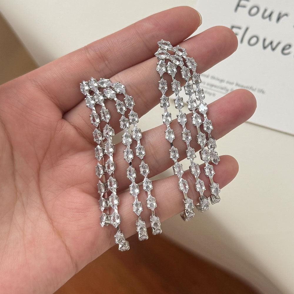 Exaggerated Tassel Earrings For Women In Alloy With Zircon Inlay