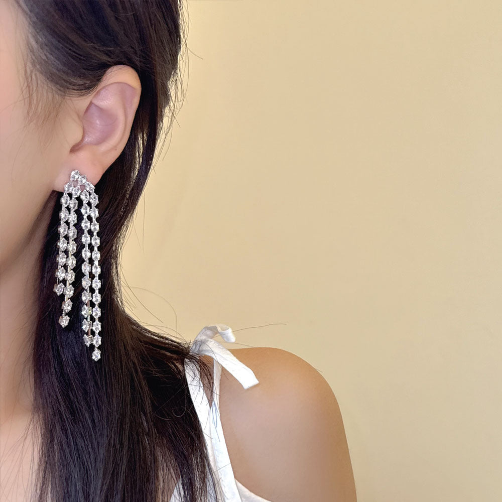 Exaggerated Tassel Earrings For Women In Alloy With Zircon Inlay