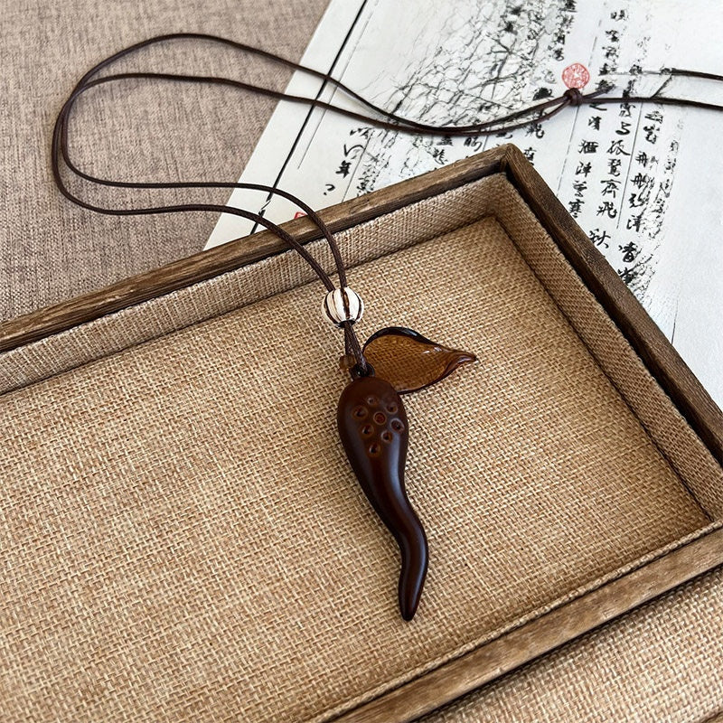 Ethnic Style Handmade Brown Cotton Braid Plant Sweater Chain Necklace For Unisex