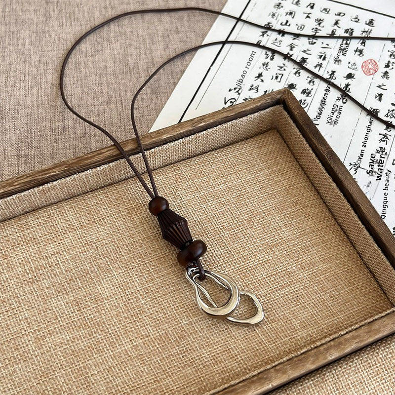 Ethnic Style Handmade Brown Cotton Braid Plant Sweater Chain Necklace For Unisex
