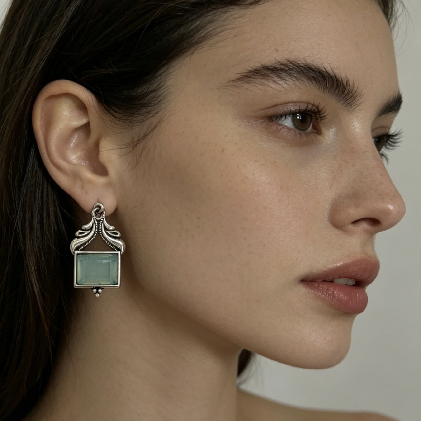 Bohemian Square Earrings For Women In Blue Alloy With Gem Inlay