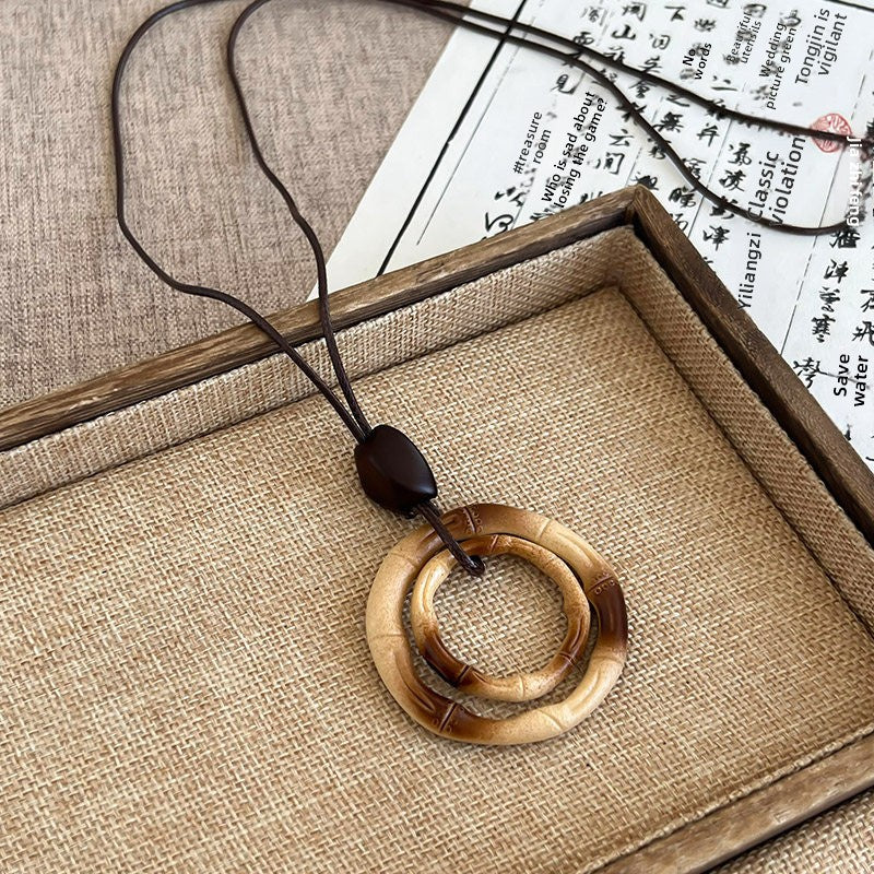 Ethnic Style Handmade Brown Cotton Braid Plant Sweater Chain Necklace For Unisex