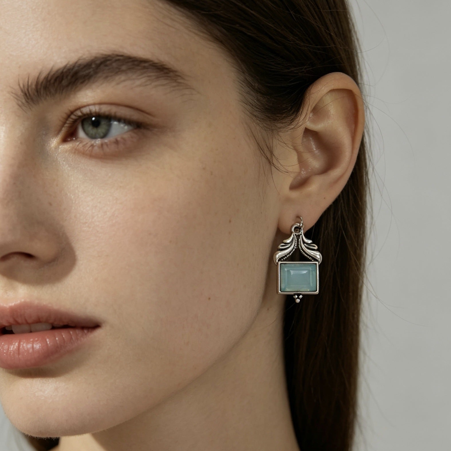 Bohemian Square Earrings For Women In Blue Alloy With Gem Inlay