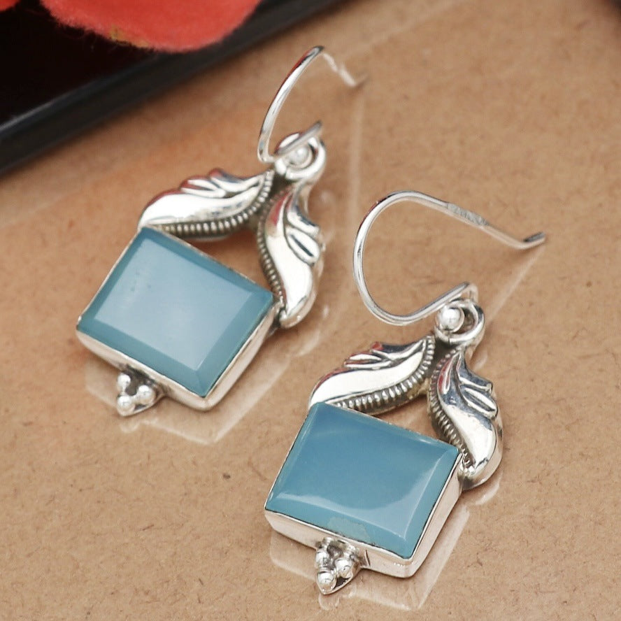 Bohemian Square Earrings For Women In Blue Alloy With Gem Inlay