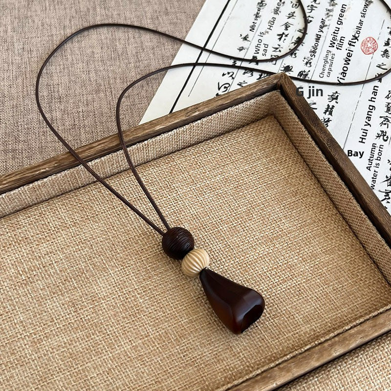 Ethnic Style Handmade Brown Cotton Braid Plant Sweater Chain Necklace For Unisex