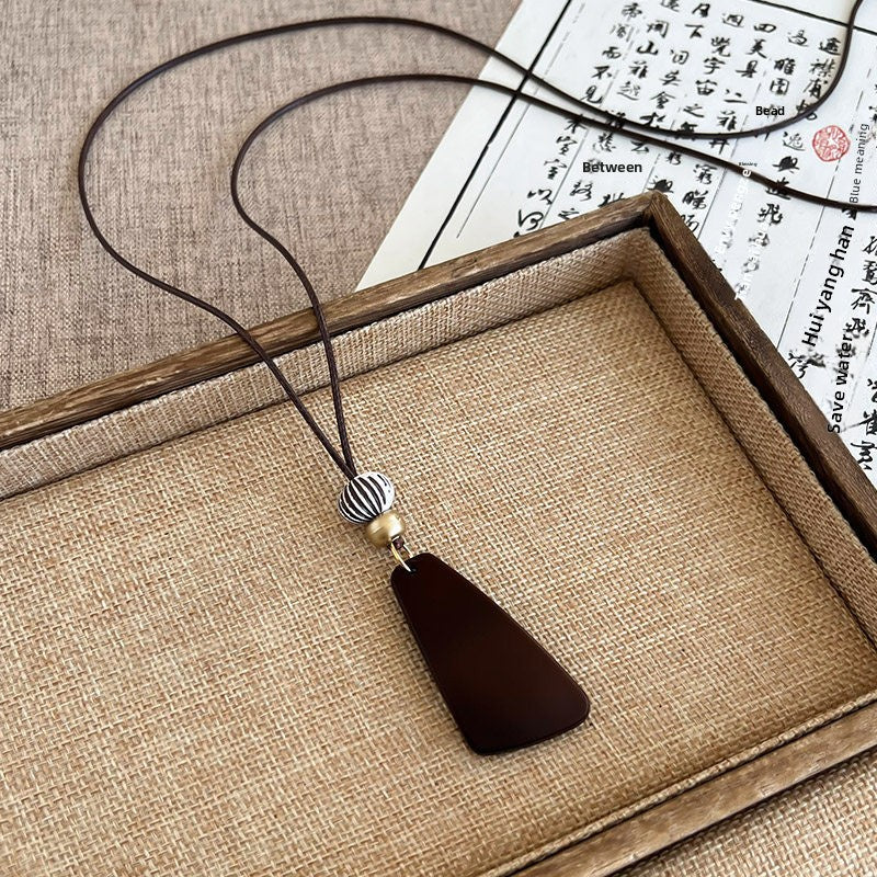 Ethnic Style Handmade Brown Cotton Braid Plant Sweater Chain Necklace For Unisex