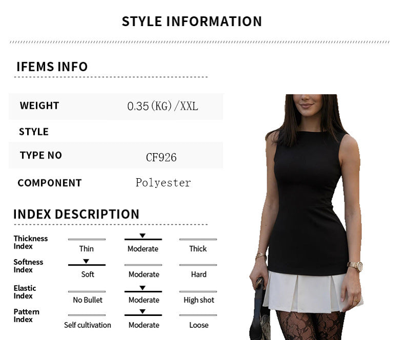 Color Block Sleeveless Tank Dress With Round Neck In Simple Style For Business, Made Of Polyester