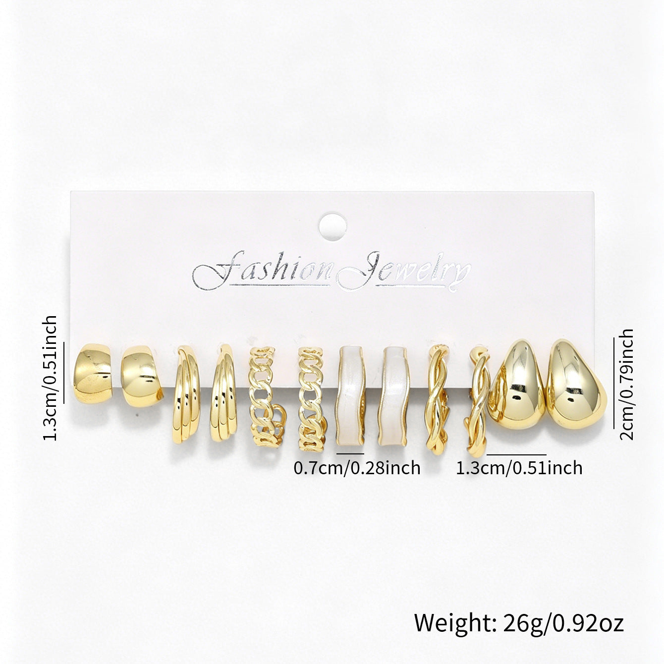 Exaggerated Twist Enamel Earrings For Women In Gold, 6 Pairs Of Alloy Jewelry