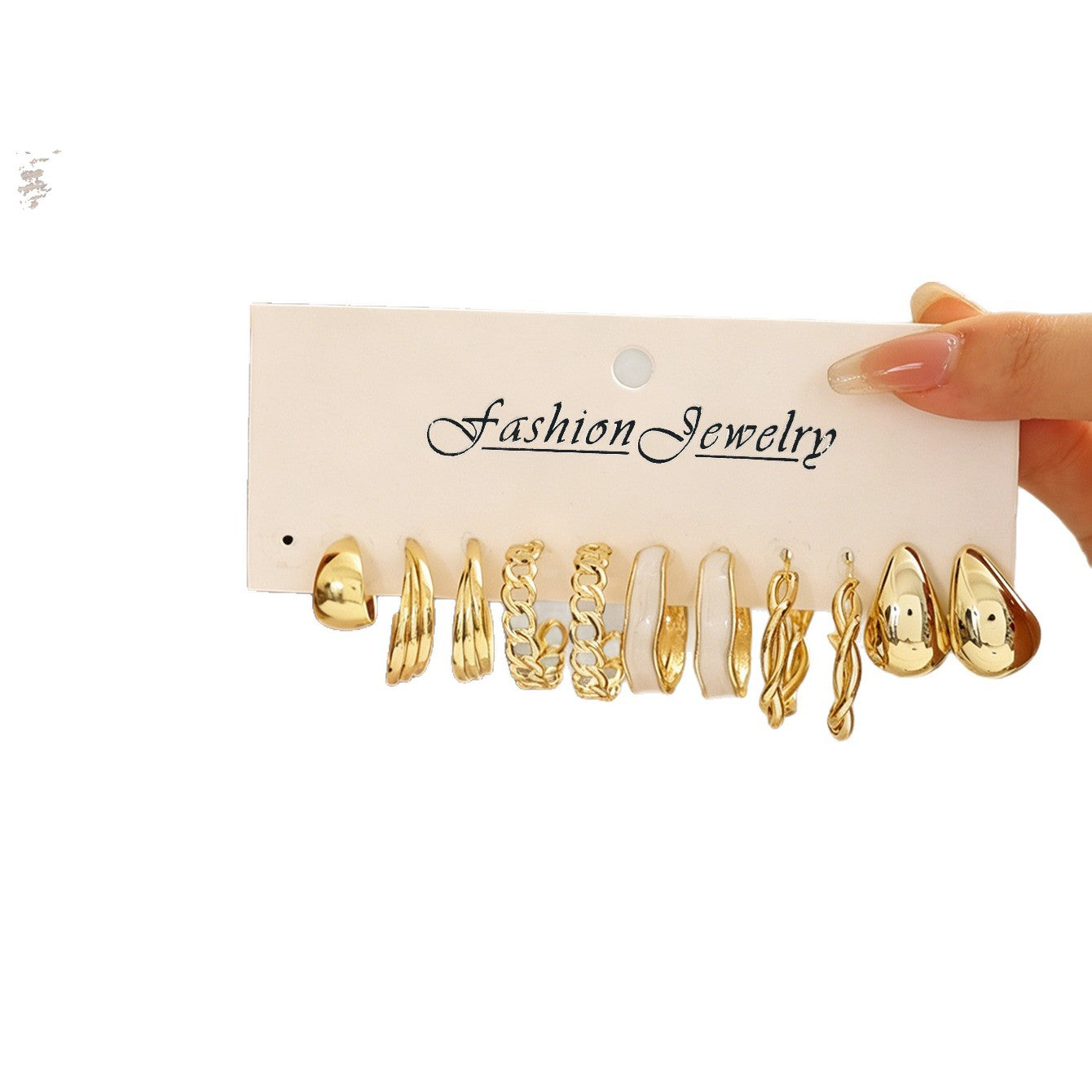 Exaggerated Twist Enamel Earrings For Women In Gold, 6 Pairs Of Alloy Jewelry