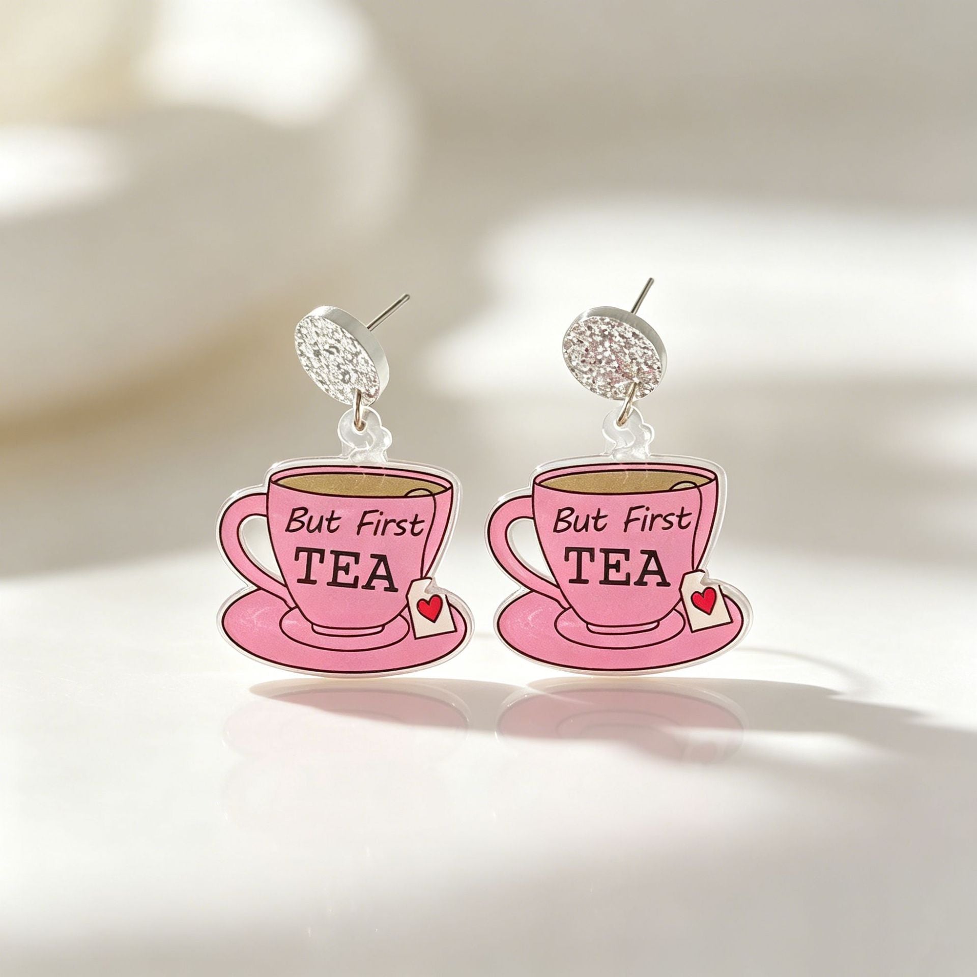 Cute Natural Pink Acrylic Cup Earrings For Women With 304 Stainless Steel Ear Pins