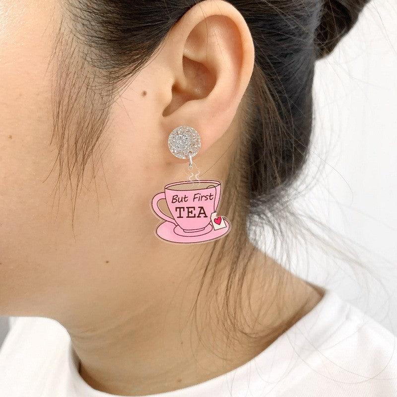 Cute Natural Pink Acrylic Cup Earrings For Women With 304 Stainless Steel Ear Pins