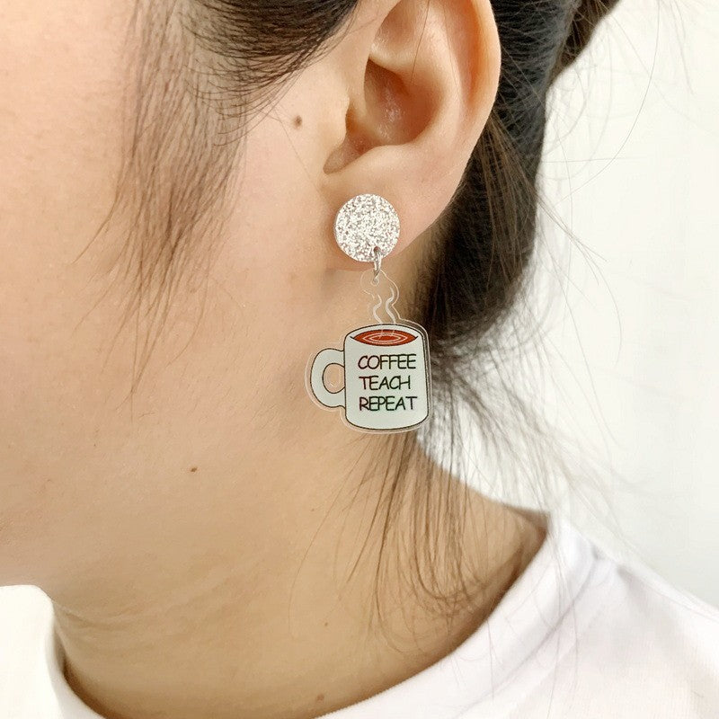 Cute Natural Pink Acrylic Cup Earrings For Women With 304 Stainless Steel Ear Pins