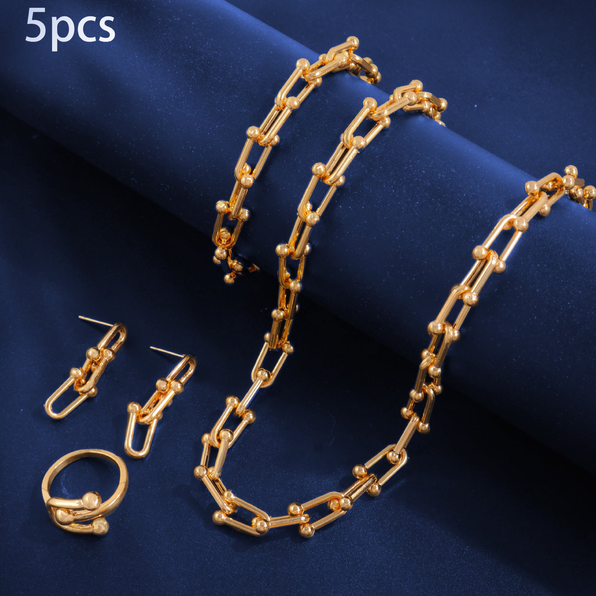 Geometric Silver Jewelry Set In Simple Style For Unisex, Featuring Electroplated Alloy With Cuban Link Chain Curb Chain