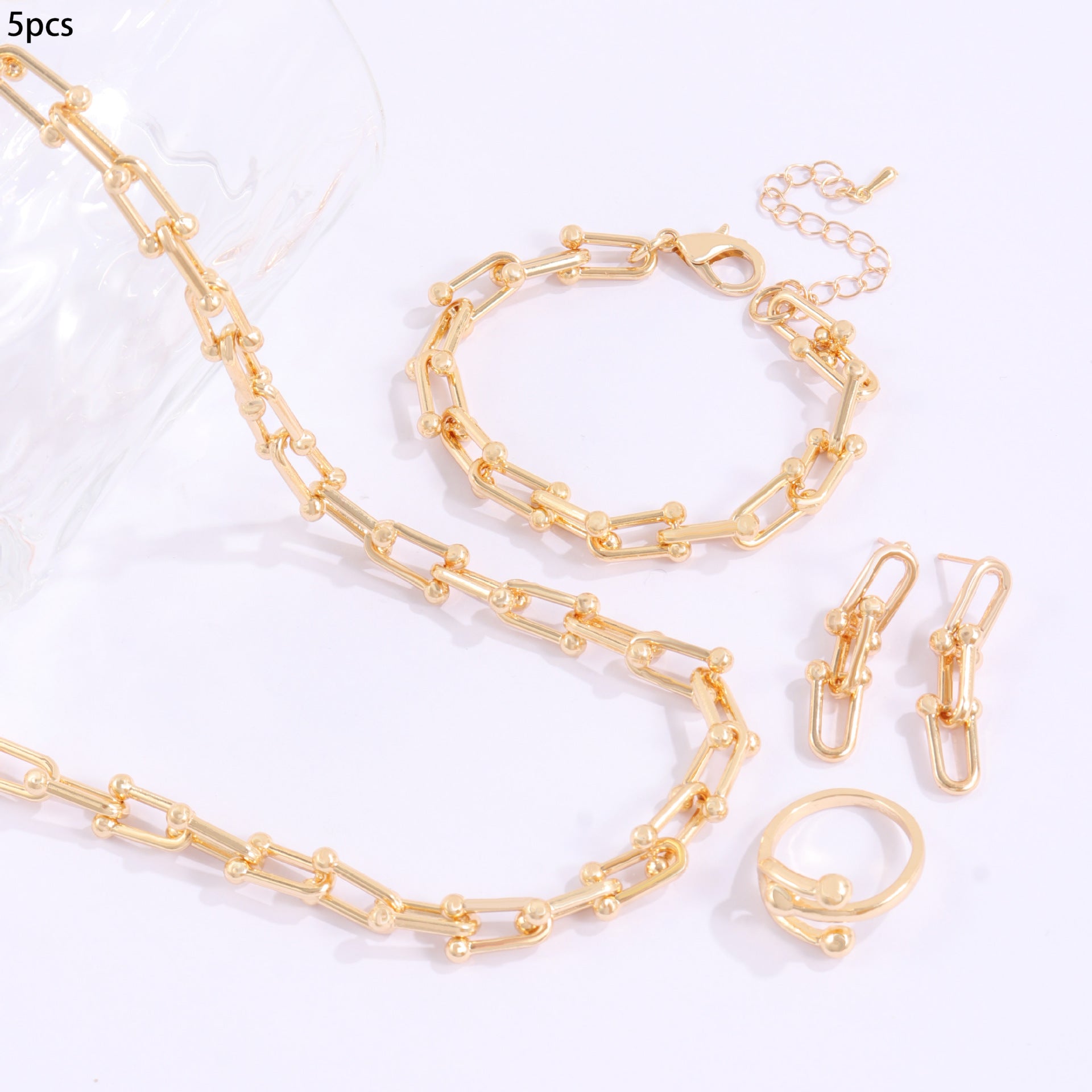 Geometric Silver Jewelry Set In Simple Style For Unisex, Featuring Electroplated Alloy With Cuban Link Chain Curb Chain