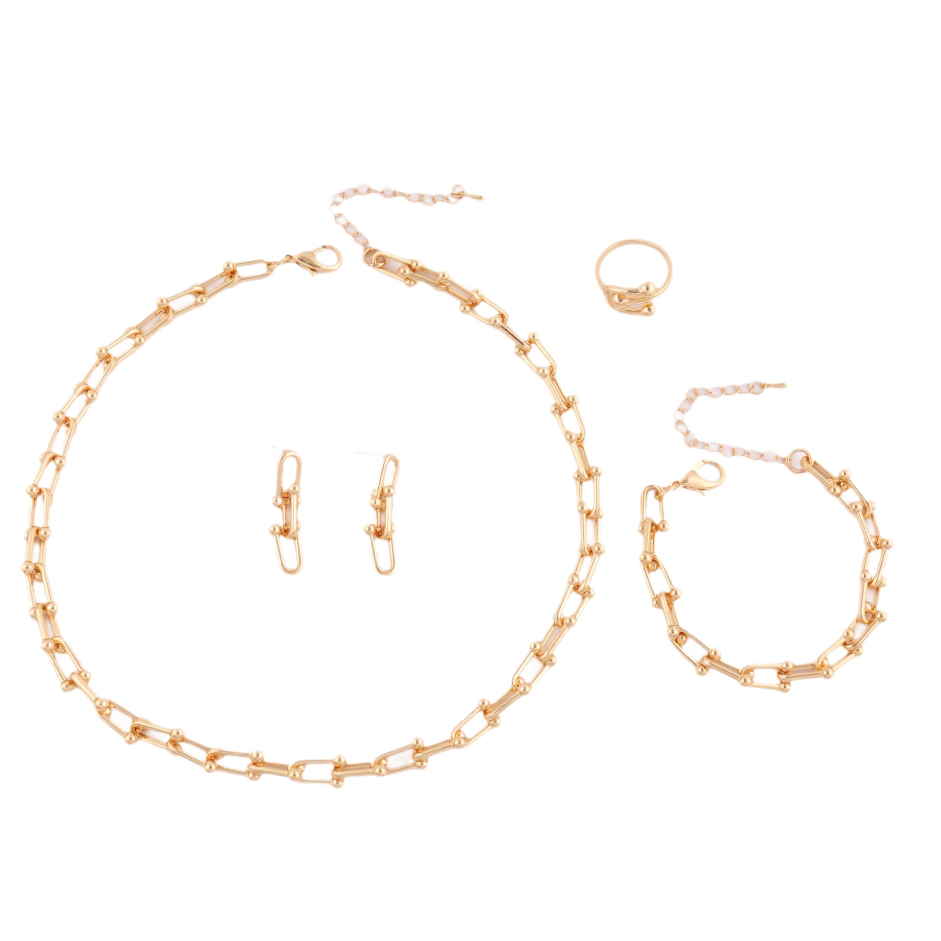 Geometric Silver Jewelry Set In Simple Style For Unisex, Featuring Electroplated Alloy With Cuban Link Chain Curb Chain