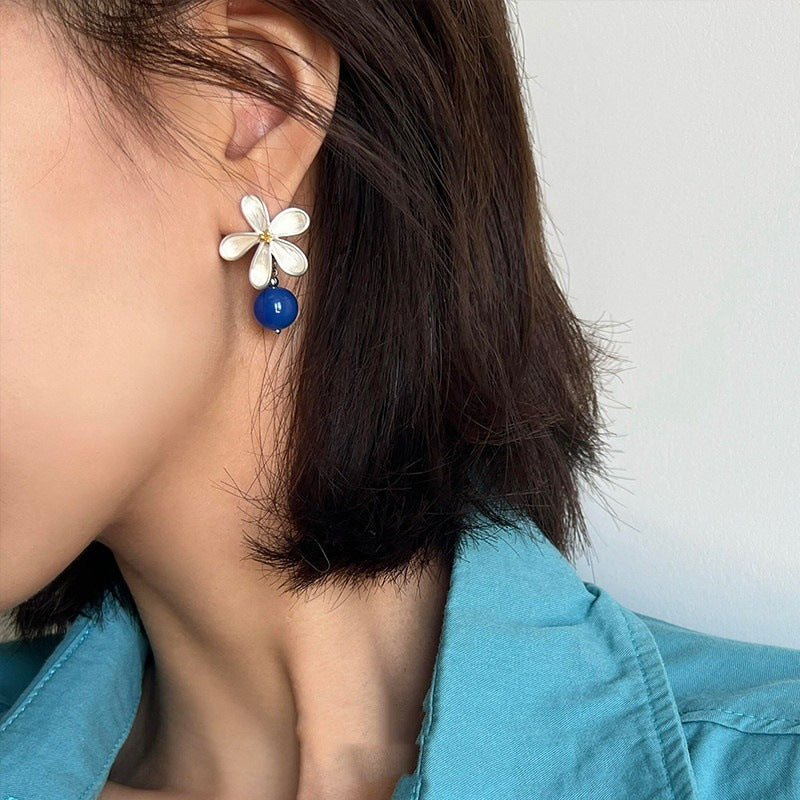 Asymmetrical Flowers Earrings For Women In Ethnic Style With 925 Sterling Silver Alloy Posts