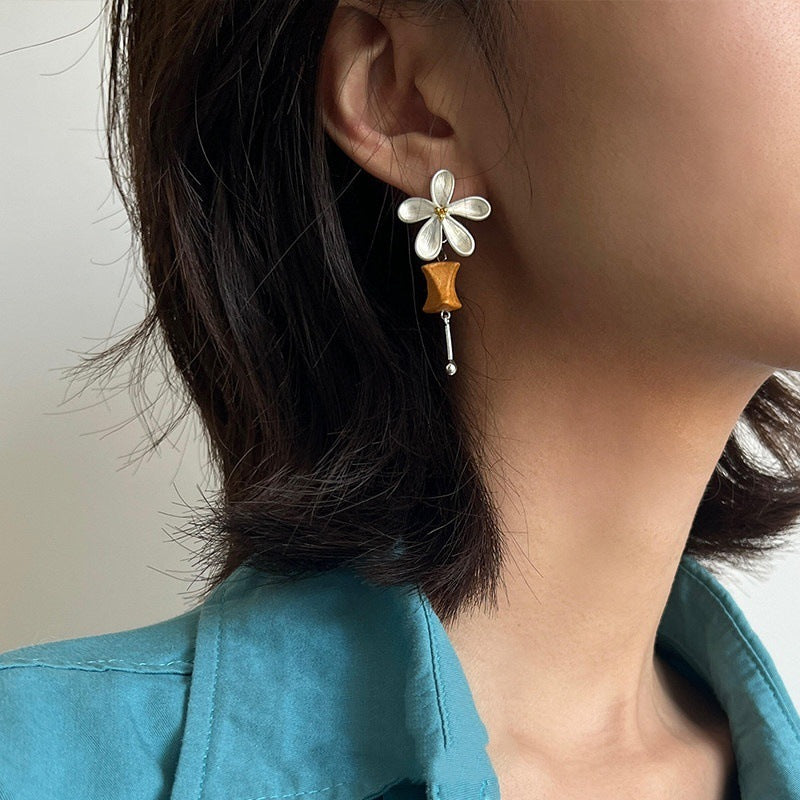 Asymmetrical Flowers Earrings For Women In Ethnic Style With 925 Sterling Silver Alloy Posts