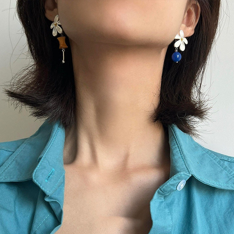 Asymmetrical Flowers Earrings For Women In Ethnic Style With 925 Sterling Silver Alloy Posts
