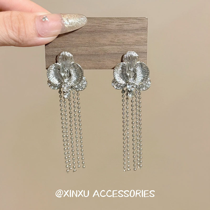 Flowers Earrings For Women With Electroplated Alloy And 925 Sterling Silver Tassel Ear Pins