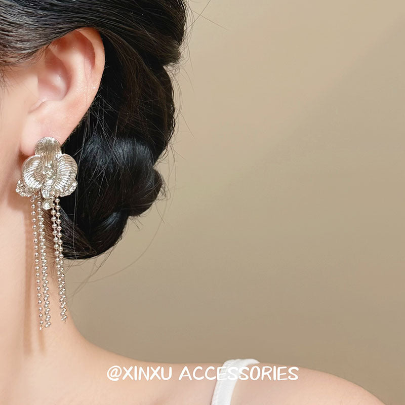 Flowers Earrings For Women With Electroplated Alloy And 925 Sterling Silver Tassel Ear Pins