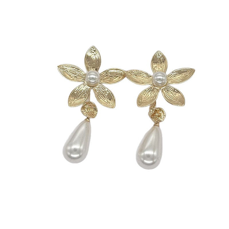 Gold Flowers Earrings For Women Featuring Electroplated Alloy With 925 Sterling Silver Ear Pins