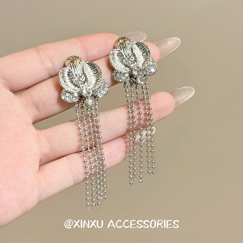Flowers Earrings For Women With Electroplated Alloy And 925 Sterling Silver Tassel Ear Pins