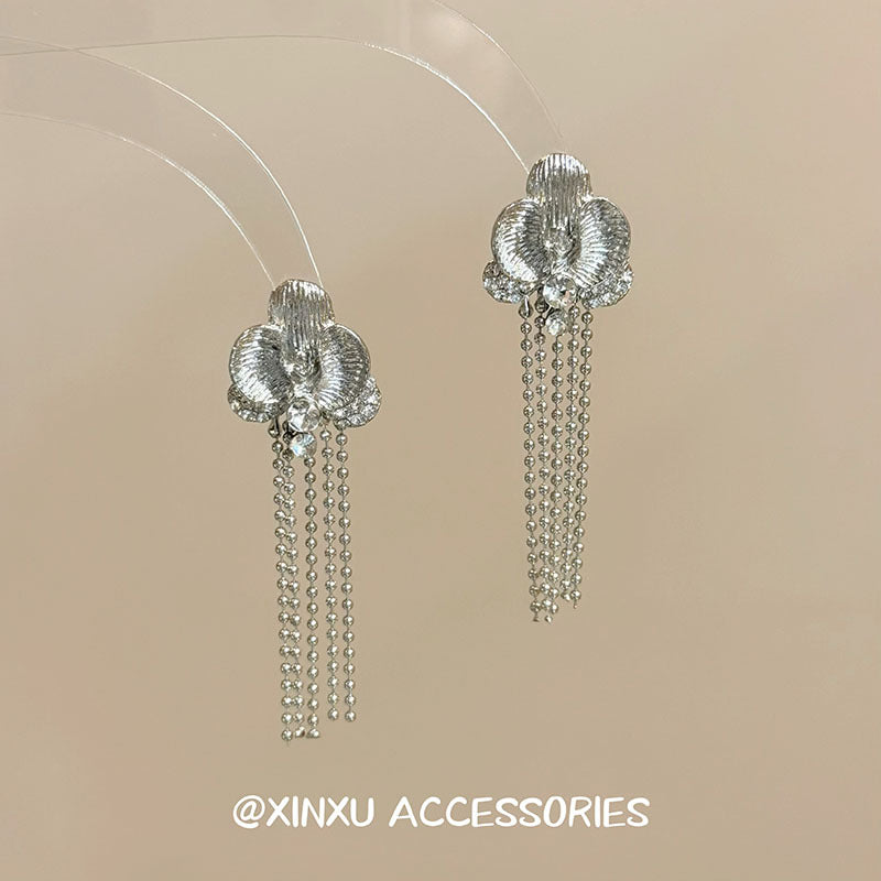 Flowers Earrings For Women With Electroplated Alloy And 925 Sterling Silver Tassel Ear Pins