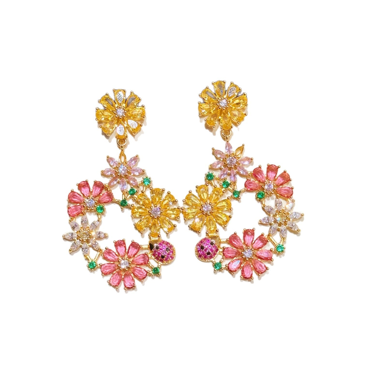 Elaborate Flowers Earrings For Women Featuring Alloy Material And Rhinestones With 925 Sterling Silver Ear Pins In Colour