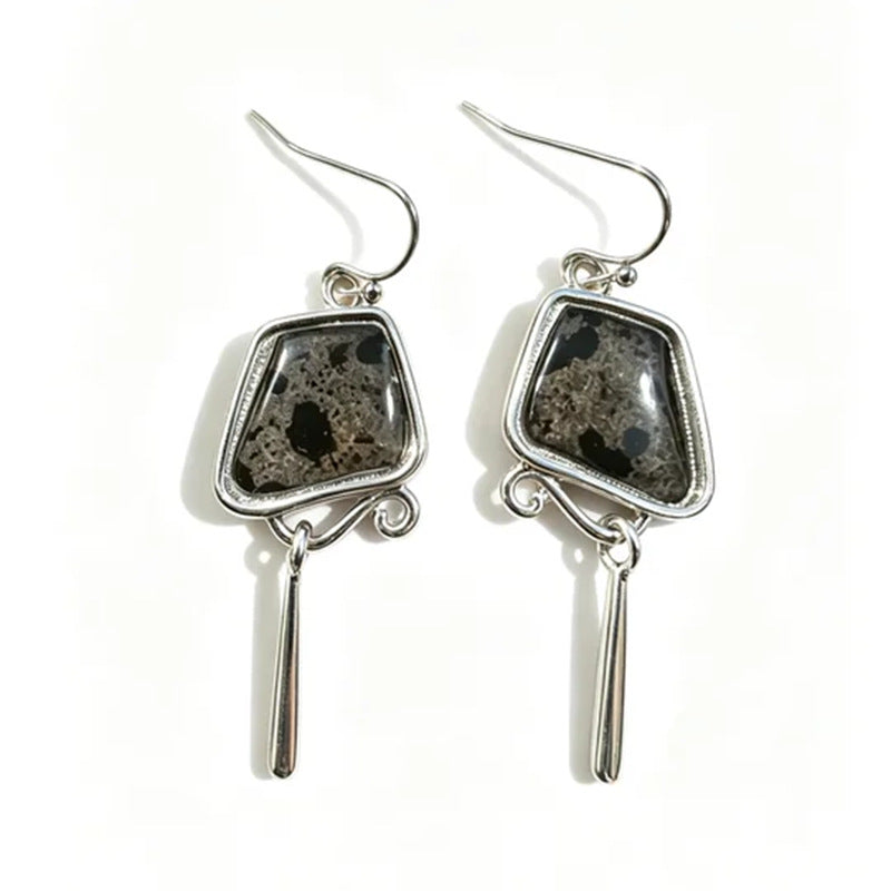 Handmade Geometric Retro Silver Resin Earrings With Iron Ear Pins For Women