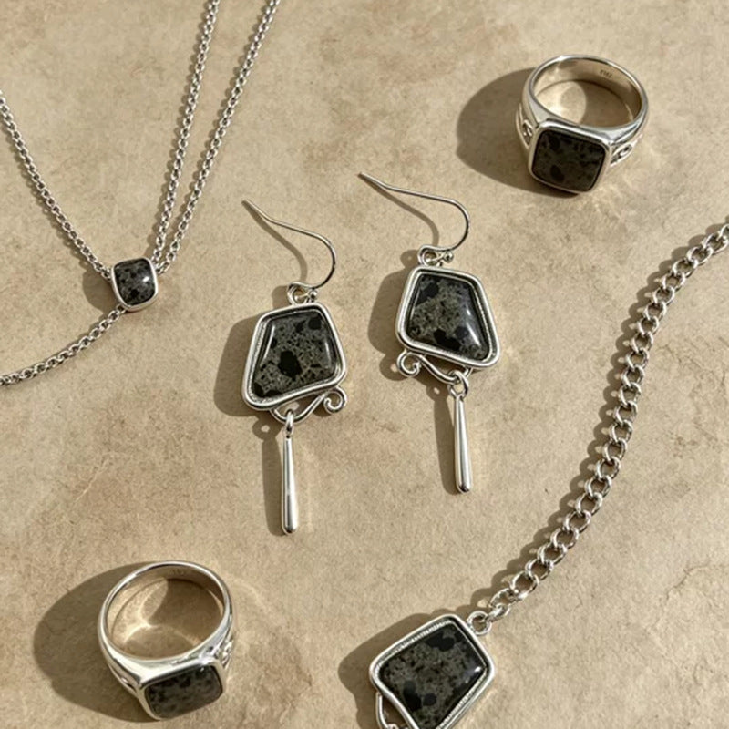 Handmade Geometric Retro Silver Resin Earrings With Iron Ear Pins For Women