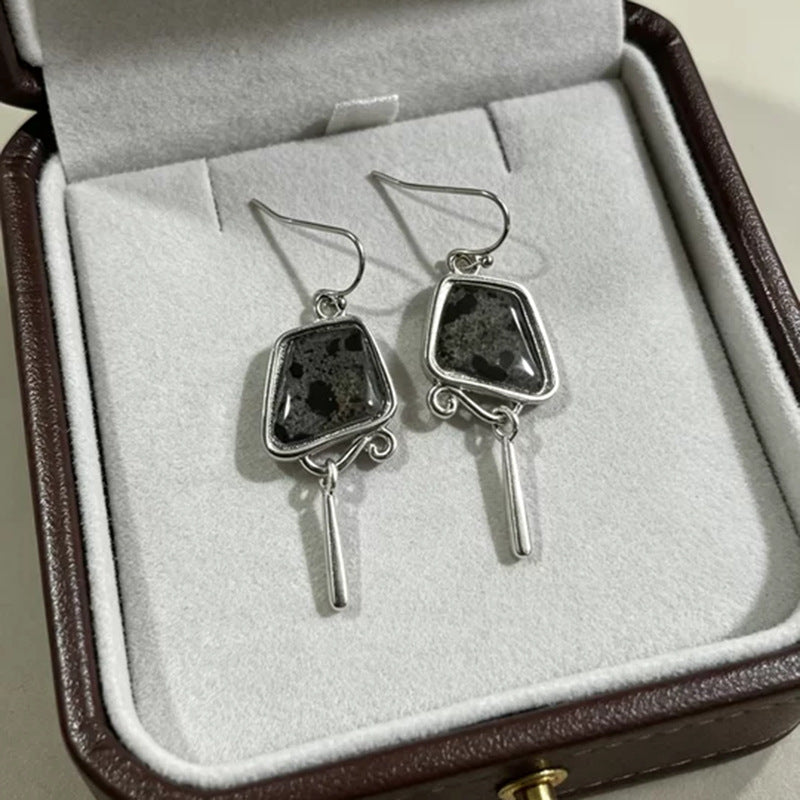 Handmade Geometric Retro Silver Resin Earrings With Iron Ear Pins For Women