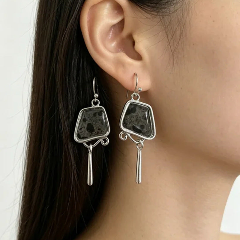 Handmade Geometric Retro Silver Resin Earrings With Iron Ear Pins For Women