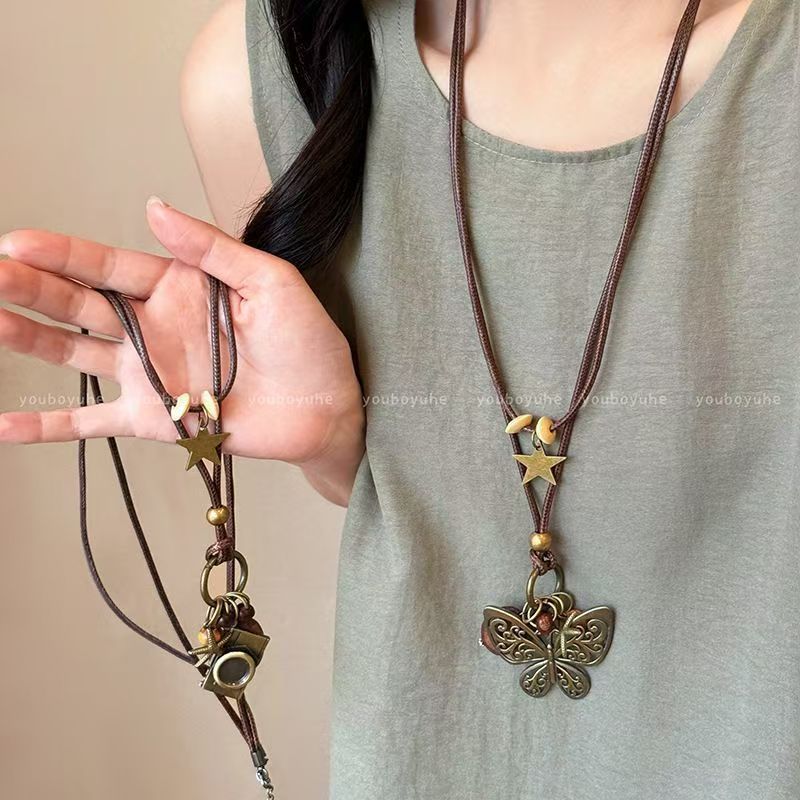 Handmade Bohemian Butterfly Necklace For Women With Bronze Zinc Alloy Pendant