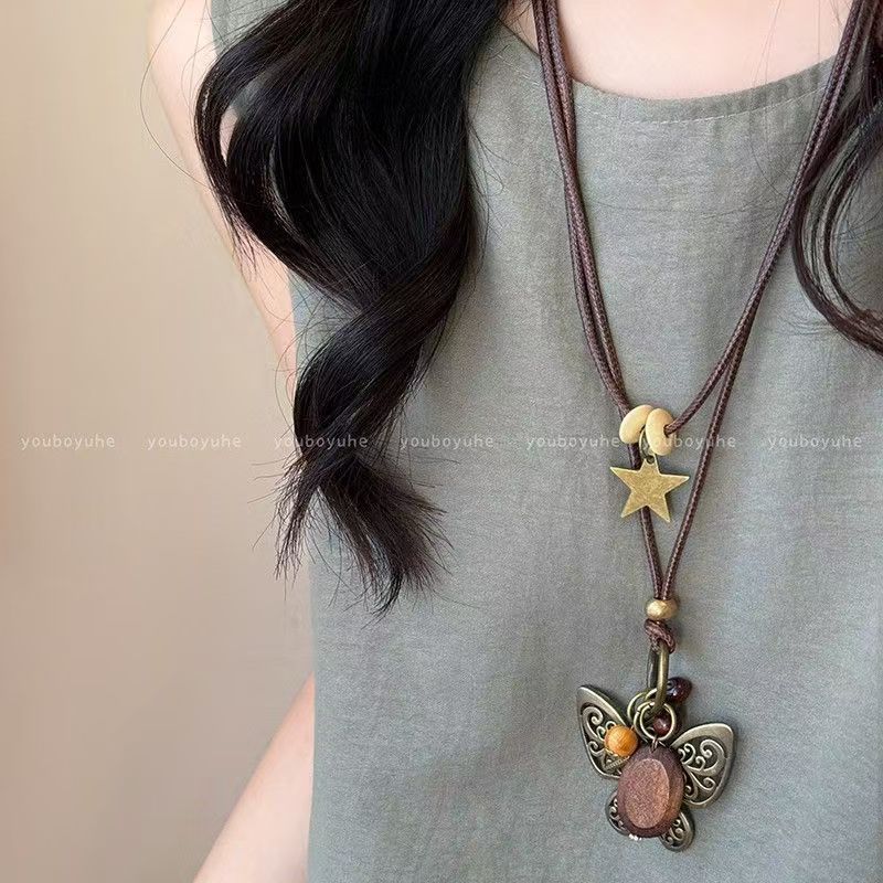 Handmade Bohemian Butterfly Necklace For Women With Bronze Zinc Alloy Pendant