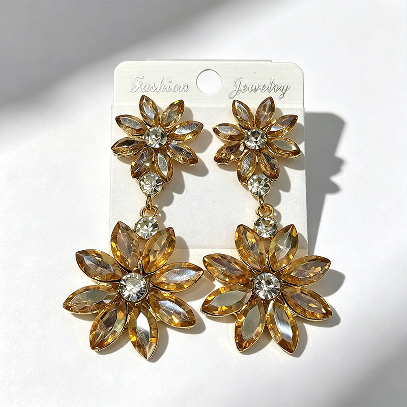 Flowers Stud Earrings For Women In 925 Sterling Silver With Rhinestones And Titanium Alloy Posts