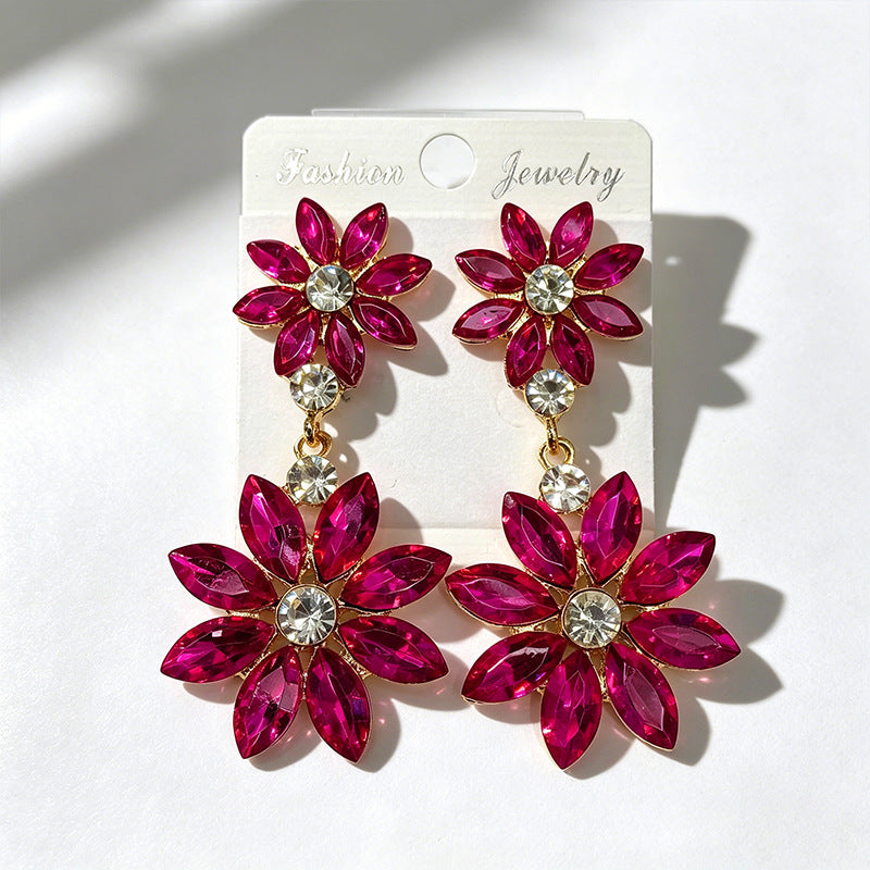 Flowers Stud Earrings For Women In 925 Sterling Silver With Rhinestones And Titanium Alloy Posts