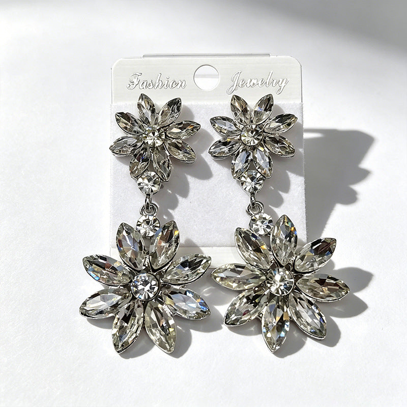 Flowers Stud Earrings For Women In 925 Sterling Silver With Rhinestones And Titanium Alloy Posts