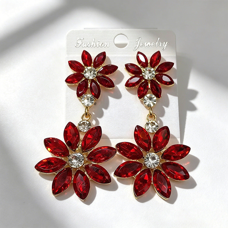 Flowers Stud Earrings For Women In 925 Sterling Silver With Rhinestones And Titanium Alloy Posts