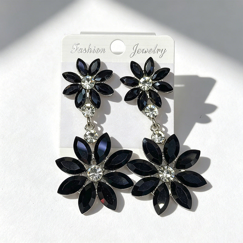Flowers Stud Earrings For Women In 925 Sterling Silver With Rhinestones And Titanium Alloy Posts