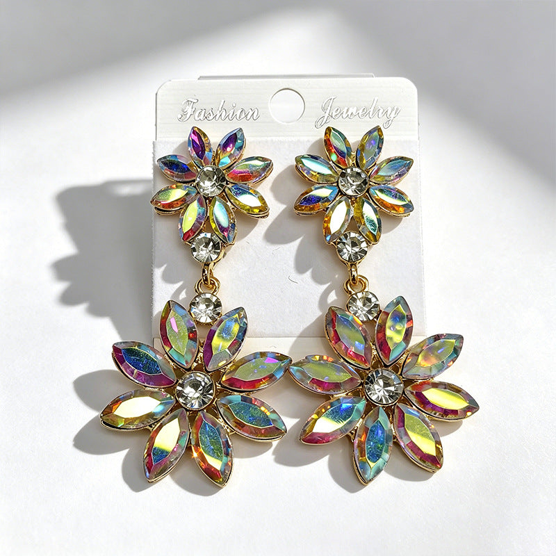 Flowers Stud Earrings For Women In 925 Sterling Silver With Rhinestones And Titanium Alloy Posts