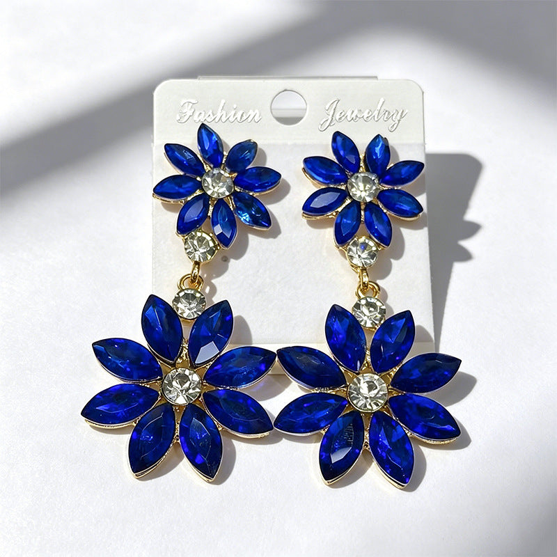 Flowers Stud Earrings For Women In 925 Sterling Silver With Rhinestones And Titanium Alloy Posts