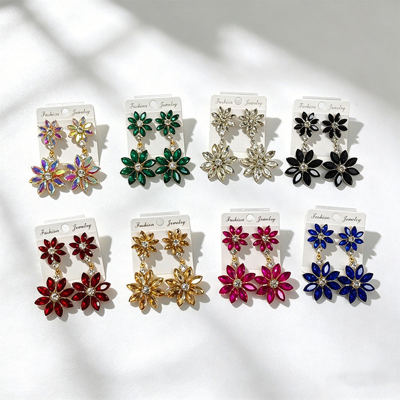 Flowers Stud Earrings For Women In 925 Sterling Silver With Rhinestones And Titanium Alloy Posts