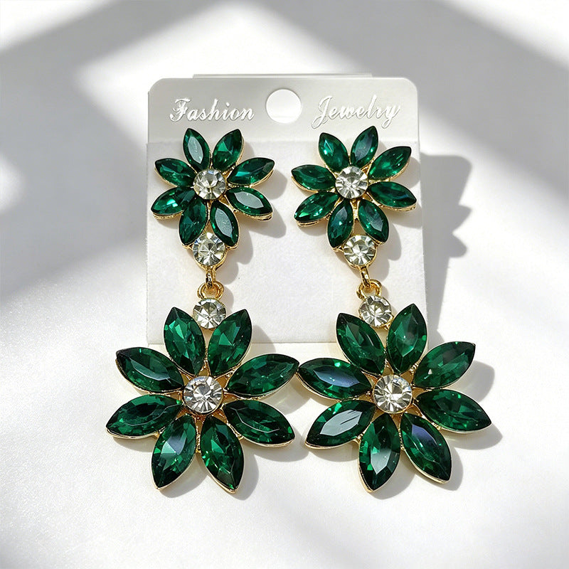 Flowers Stud Earrings For Women In 925 Sterling Silver With Rhinestones And Titanium Alloy Posts