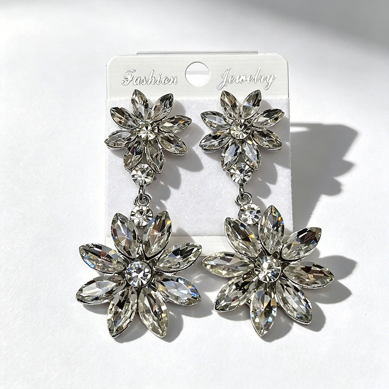 Flowers Stud Earrings For Women In 925 Sterling Silver With Rhinestones And Titanium Alloy Posts