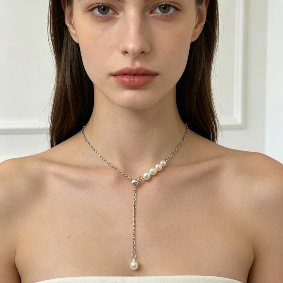 New Style Tassel Necklace For Women With Imitation Pearl Pendant And 304 Stainless Steel Cable Chain