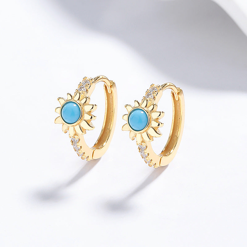 Gold Flowers Earrings For Women Featuring 925 Sterling Silver Ear Pins And Zircon Inlay
