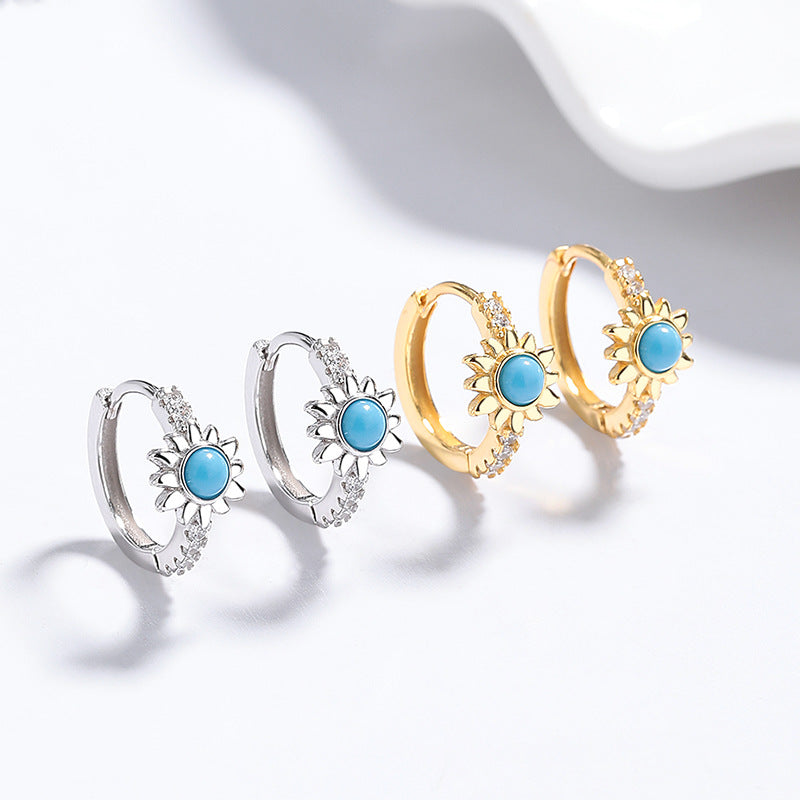 Gold Flowers Earrings For Women Featuring 925 Sterling Silver Ear Pins And Zircon Inlay