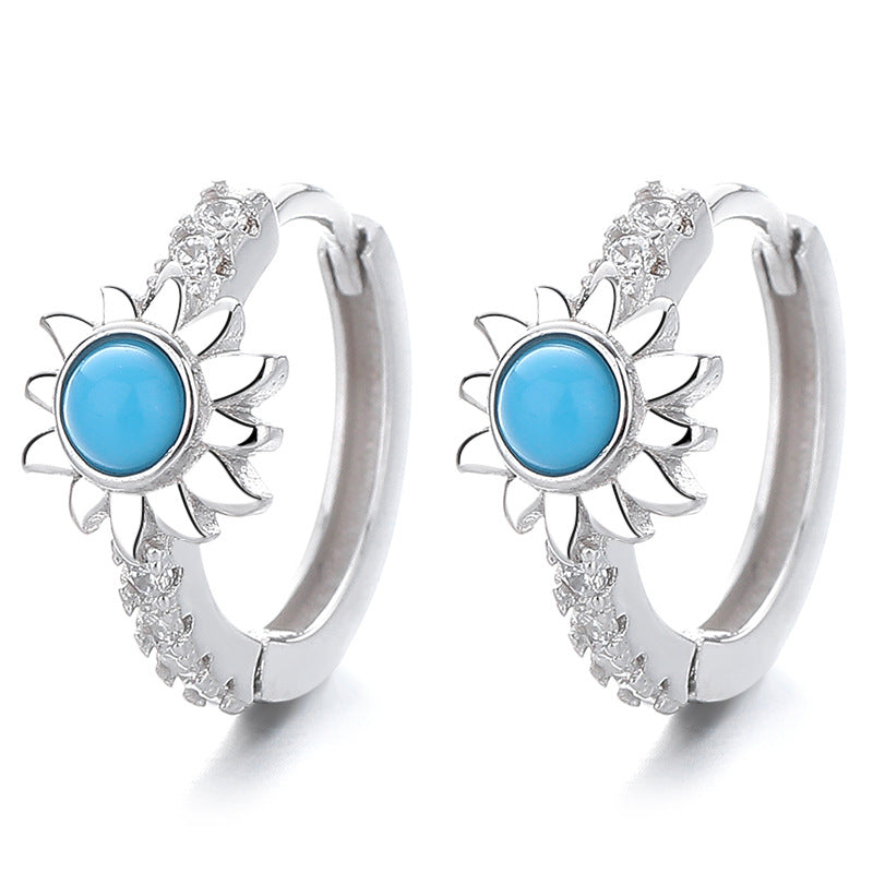 Gold Flowers Earrings For Women Featuring 925 Sterling Silver Ear Pins And Zircon Inlay